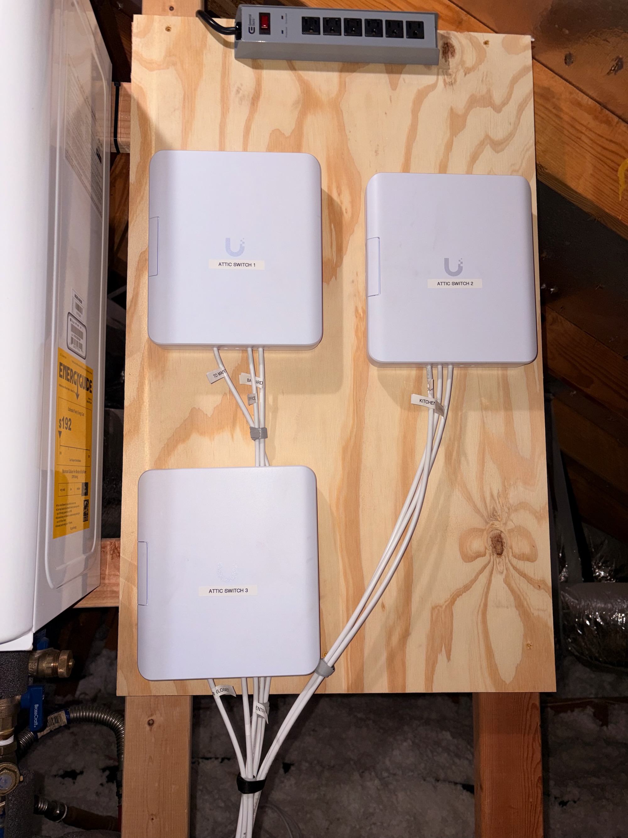 Residential WiFi installation with equipment and cabling
