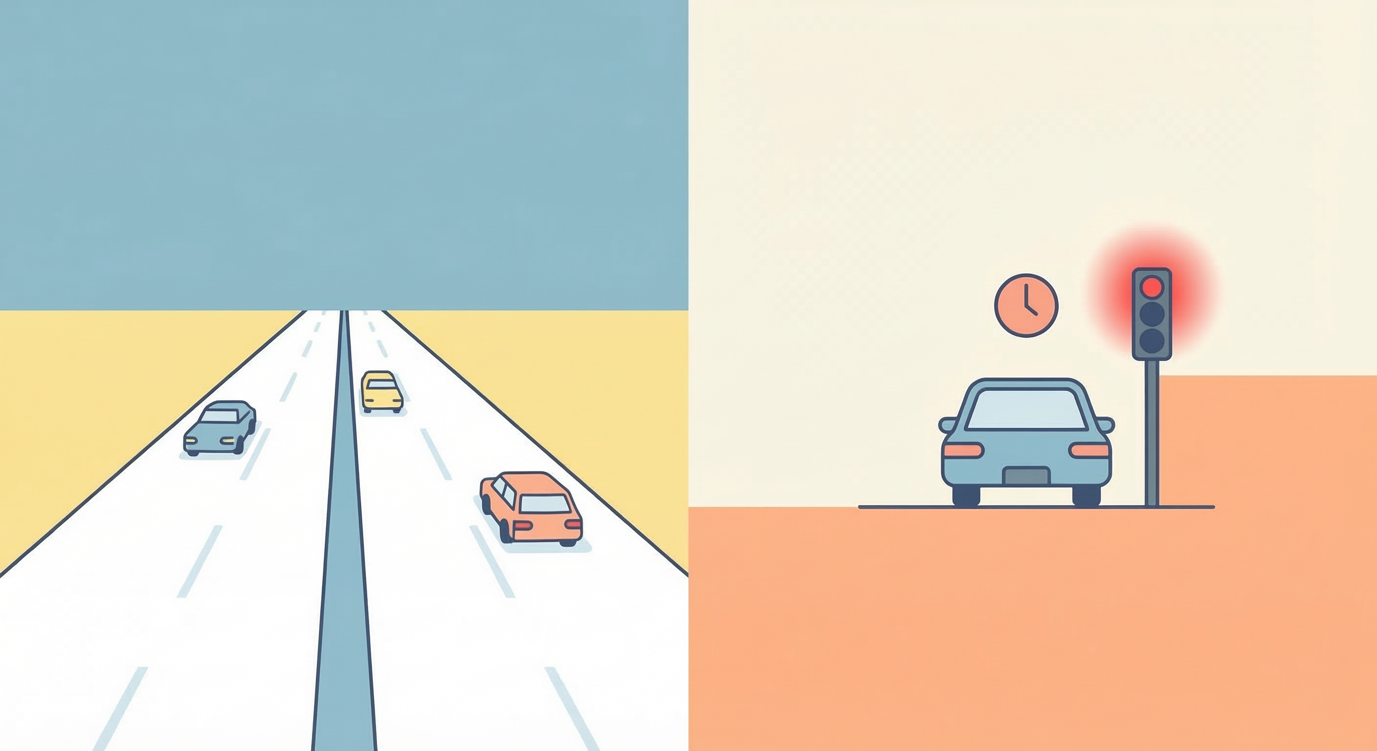 Network performance concept showing speed and latency differences